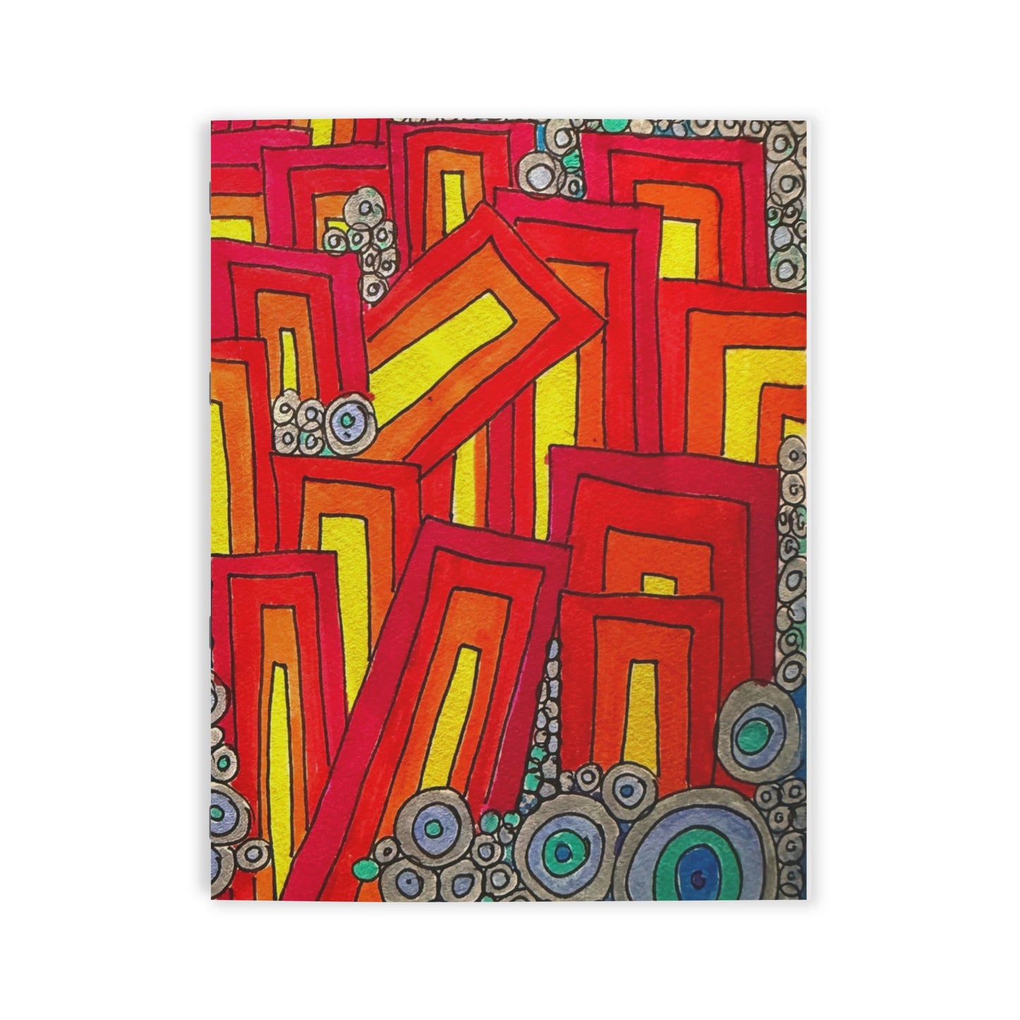 Abstract Geometric Coloring Book — Red & Yellow Patterns