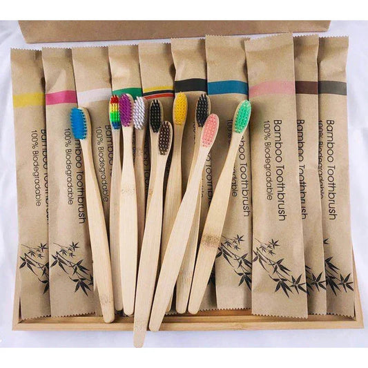 Lot de 30 brosses à dents écologiques en bambou, réutilisables et portables, pour adultes, en bois souple, idéales pour la maison, les voyages et l'hôtel.